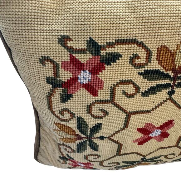 Vintage Needlepoint Handmade Flower Decorative Pillow Floral Velvety Yellow - Picture 4 of 8